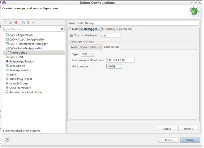 Eclipse - Connection settings for debug configuration