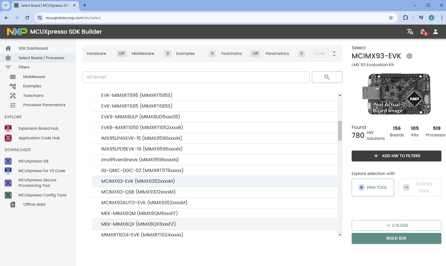 Select board - iMX93 EVK in this example