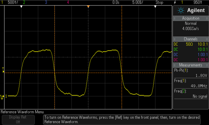 50 MHz SDIO_CLK measured with active probe
