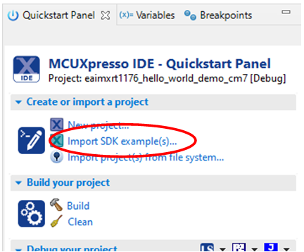 MCUXpresso - Import SDK examples