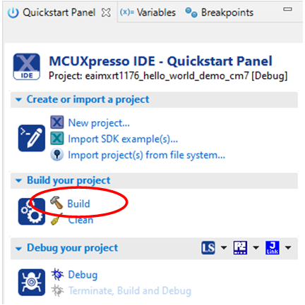 MCUXpresso - QuickStart Panel
