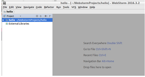 WebStorm - Created project